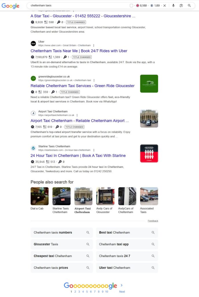 page one for cheltenham taxis