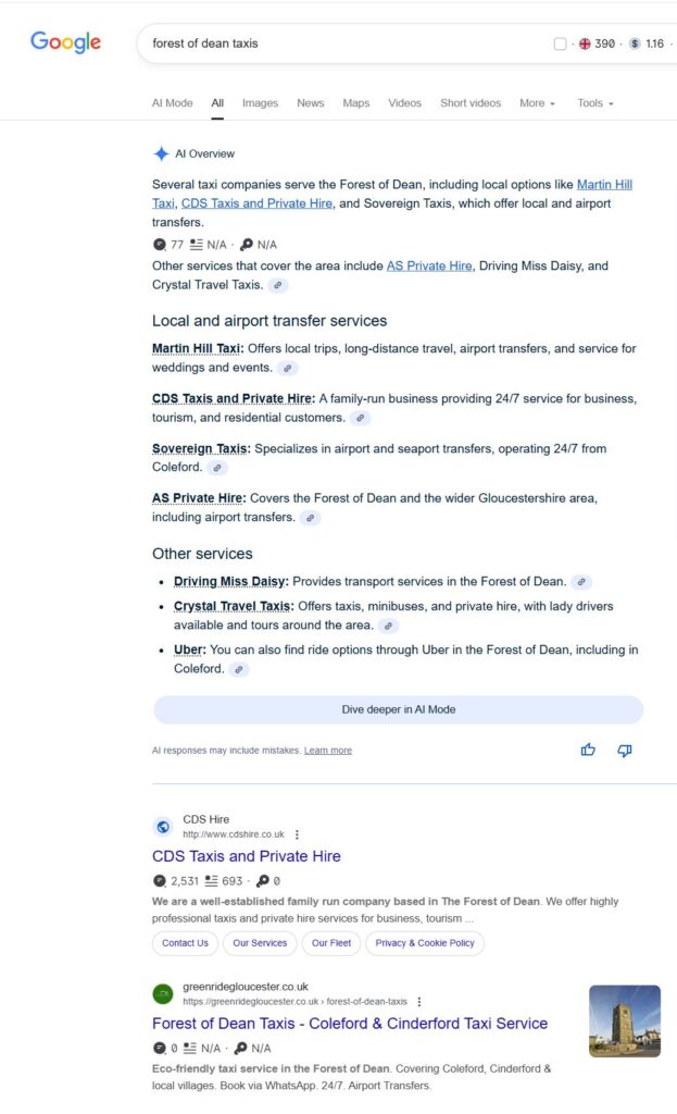 page one for forest of dean taxis