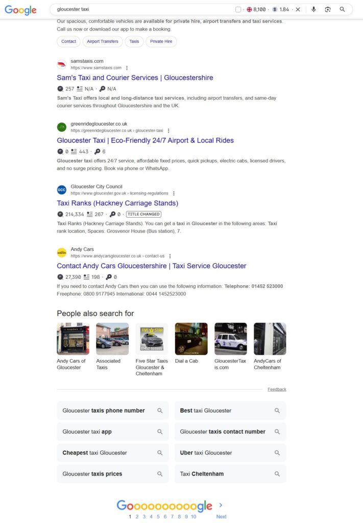 page one for gloucester taxi