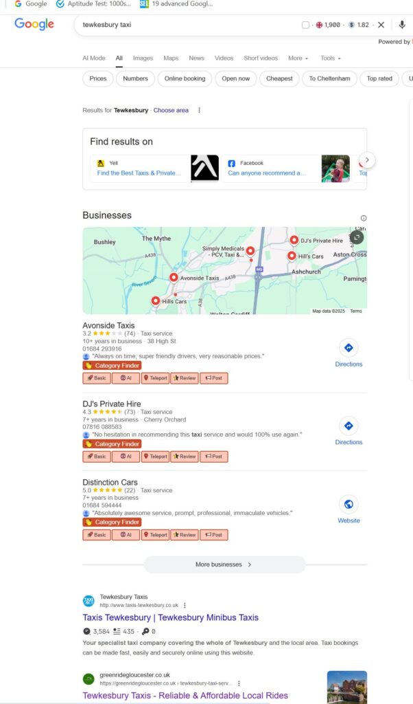 page one for tewkesbury taxi